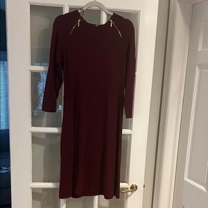 Nine West Burgundy Long Sleeve Dress
